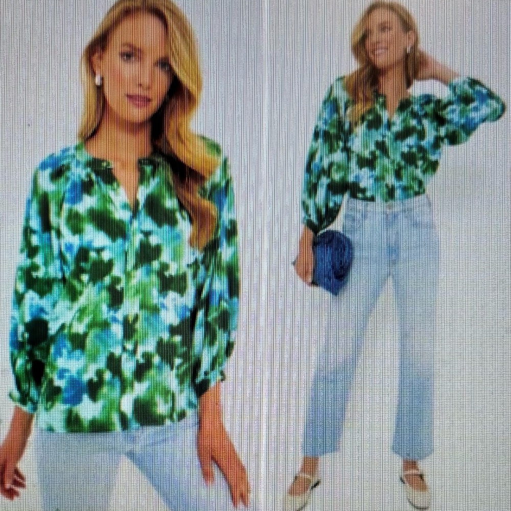 Tuckernuck “Deep Lagoon Luca Blouse” Puff Sleeve Button Down